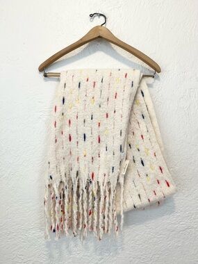 World Market Chunky Scarf Cream Ivory Fringe Boho Bohemian